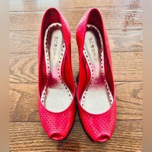 BCBGirls Brite Pink cutout Patent Wedge Heels